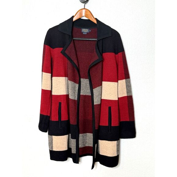 PENDLETON Size S Long Sweater Cardigan Jacket Coat Color Block Wool Merino - Picture 1 of 9